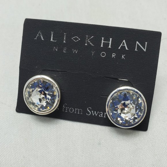 Ali Khan Swarovski crystal round earring silver - Picture 3 of 3